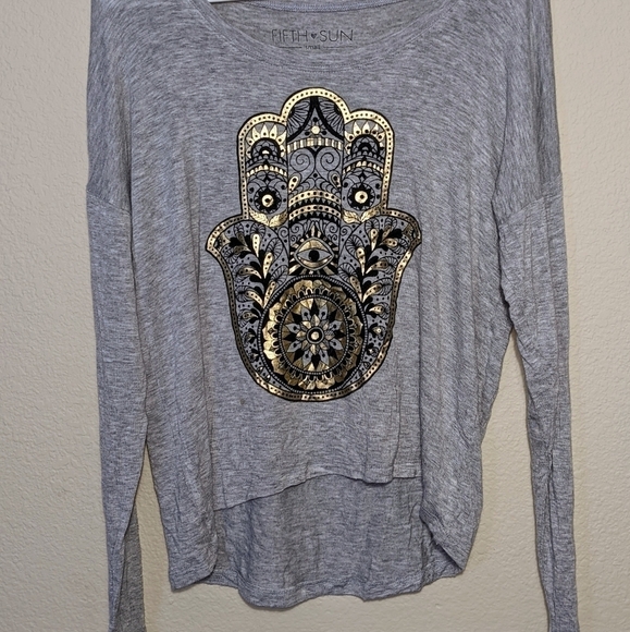 Grey and Gold Metallic Mandala Hand Lightweight Long-sleeved Top - Picture 3 of 3